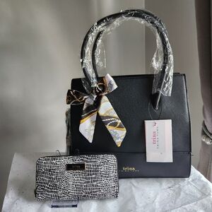 Trina Turk Black ColorBlock Tote 3 Pc set NWT